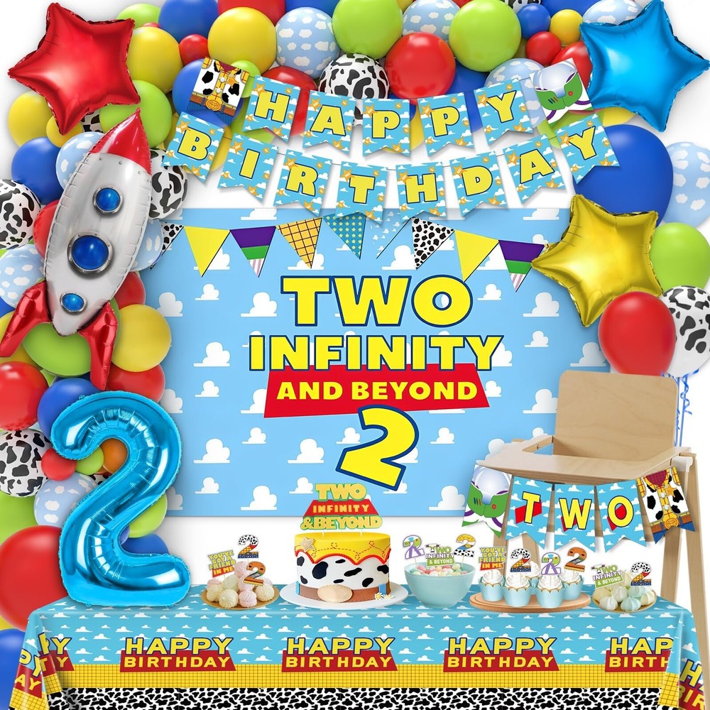 Two Infinity and Beyond Birthday Decorations Include Happy Birthday Banner Ba…