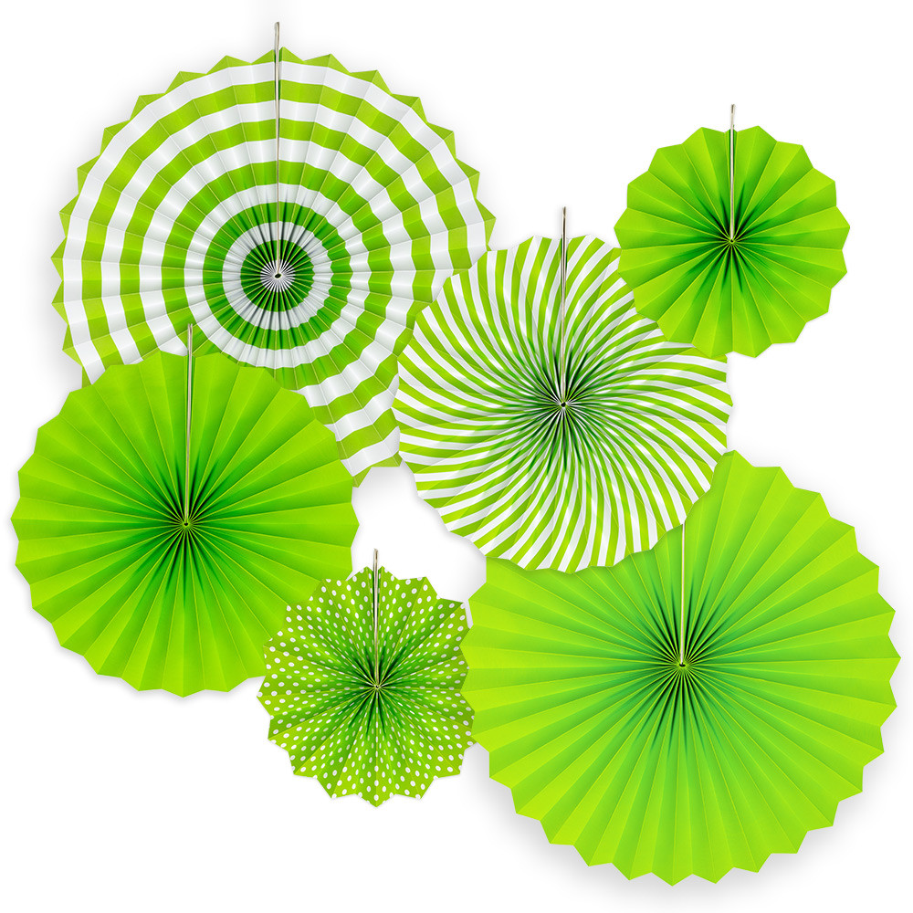 6-Pack Green Vintage Spiral Hanging Paper Fan Rosette Party Event Decorations