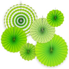 6-Pack Green Vintage Spiral Hanging Paper Fan Rosette Party Event Decorations