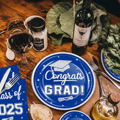 320Pcs Graduation Table Decorations Party Supplies – Blue White Graduation Plate