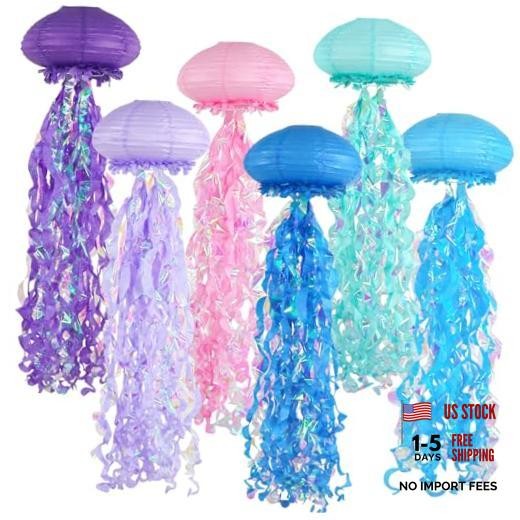 6-Pack Jellyfish Paper Lanterns, Blue Purple Pink Under The Sea Muti Color