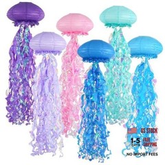6-Pack Jellyfish Paper Lanterns, Blue Purple Pink Under The Sea Muti Color