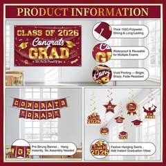Graduation Decorations 2026 Maroon and Gold Graduation Party Decor Set includ…