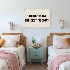 Room Decor Playroom Banner, Siblings Make the Best Friends Linen Canvas Banne…