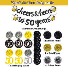 Happy 50Th Birthday Banner Decorations for Men – Cheers to 50 Years Banner Set w