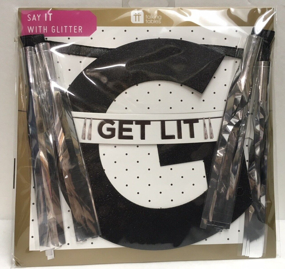 TALKING TABLES GET LIT GARLAND 6.6 FT ( SAY IT WITH GLITTER) NEW IN PACKAGE