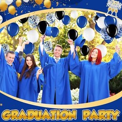 60 Pcs Balloons Kit 12 Inch Confetti with 2 Rolls Black, Blue, White