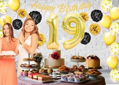 Gold & Black 19th Birthday Decorations – 40″ Number Balloons & More -Boy or Girl