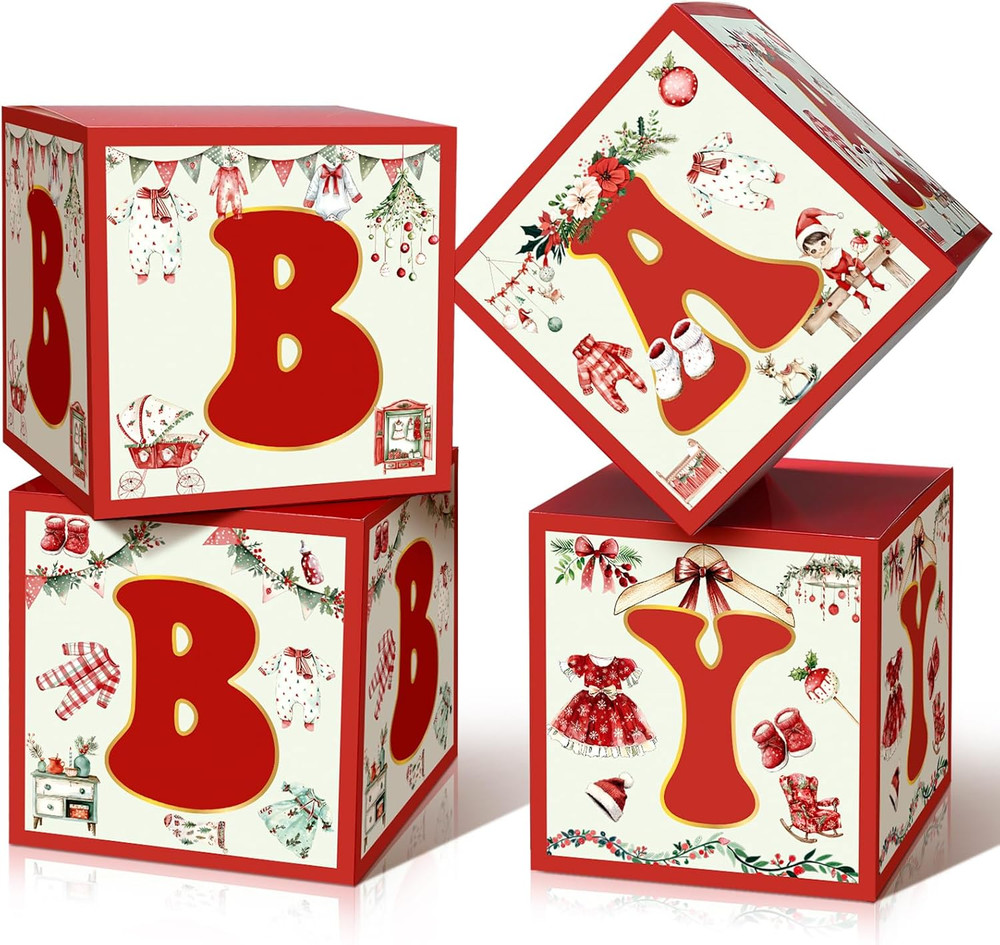 Kathfly 4 Pcs Baby Decoration Boxes with Letters Balloon Blocks Boxes Newborns T