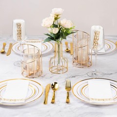 Goodluck 800 Piece Gold Glitter Dinnerware Set for 100 Guests, Plastic Plates…