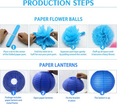 15 Pcs Navy Blue Party Decorations – Easy Assemble Tissue Paper Pom Poms & Honey