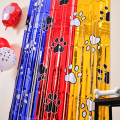 Paw Birthday Decorations,2Pack Blue Red Yellow Foil Fringe Curtains | Pawty Birt