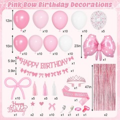 Pink Bow Decorations, Coquette Themed Party Supplies with Light Pearl Pink Wh…