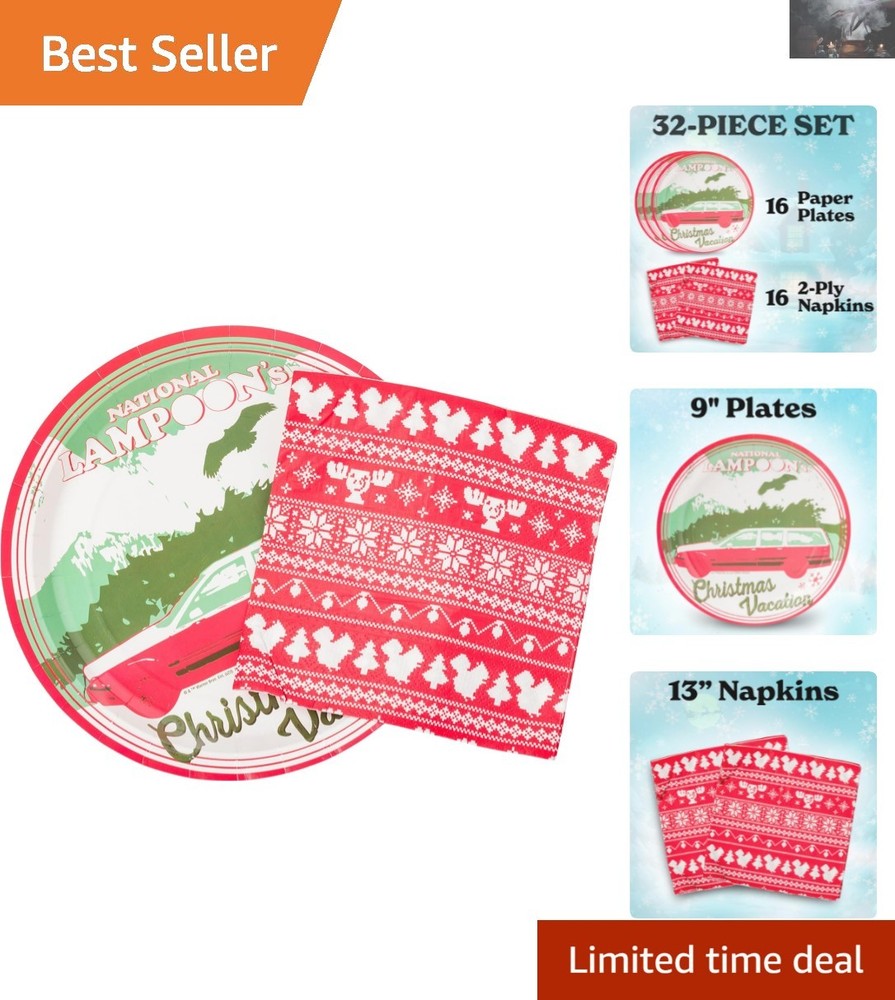 32-Pack National Lampoon’s Partyware: Elegant Plates & Napkins for Holiday Cheer