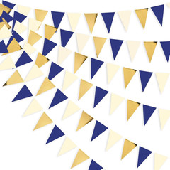 30Ft Navy Blue Gold and Beige Party Decorations Royal Blue Gold Triangle Flag Pe