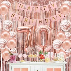 Complete Rose Gold 70th Birthday Party Set: Crown, Sash & Cake Topper Included