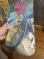 HUGE Vintage Barney Birthday Decorations Cake Tin Party Supplies RARE LOT