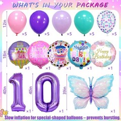 Pink and Purple 10th Decorations for Girl, 10 Year Old Girl Decorations Set w…