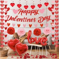 119Pcs Valentines Day Decorations Set, Office Hanging Heart Swirls, Red