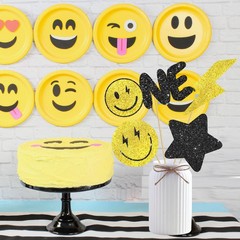 12pcs Glitter One Happy Dude Party Centerpiece 12 inches, Yellow and Black