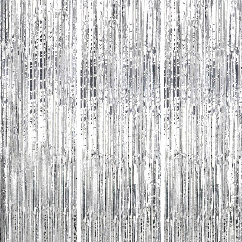 3 Pack Foil Fringe Backdrop – Silver Shiny Tinsel Curtains for Party Decoration/