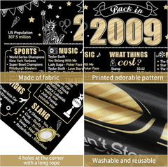 16th Birthday Banner Backdrop – Black & Gold Party Decor for Boys & Girls
