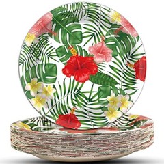48 Pcs 7Inch Disposable Hawaiian Tropical Party Paper Plates Luau Party Supplies