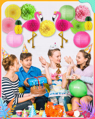 Flamingo Pineapple Luau Party Decorations Set Paper Lantern Pom Pom Fan PK Decor