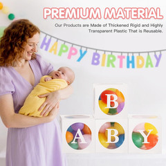Baby Boxes with Letters for Baby Shower,Transparent Balloon Box 4 PCS Clear