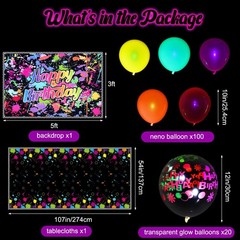 Tegeme 126 Pcs Neon Glow in The Dark Party Decorations Supplies UV Neon Ballo…