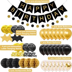 Birthday Decorations, NO DIY, Pre-Strung Happy Birthday Banner with Honeycomb…