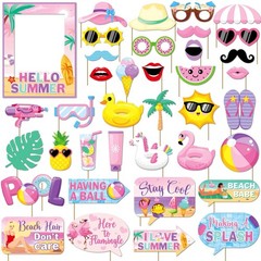 38 Pcs Summer Photo Booth Props Frame, Pink Summer Party Decorations Props, B…