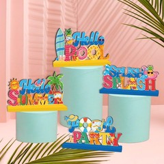 4 PCS Pool Party Decorations Wood Table Centerpieces Hello Summer Splash