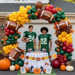 Football Party Decorations with Ruby red Green Brown Balloon Garland Arch & B…