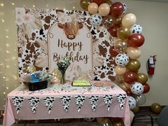 Happy Birthday Cow Backdrop 7x5ft | Boho Farm Photography Background | Cattle Pa