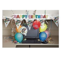Multicolor Office Table Birthday Decorating Kit – 1 Set (Balloons and Banner) –