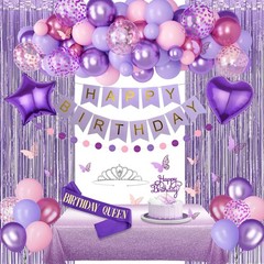 Purple Birthday Decorations for Women, Pastel Pink and Purple Balloons Foil T…