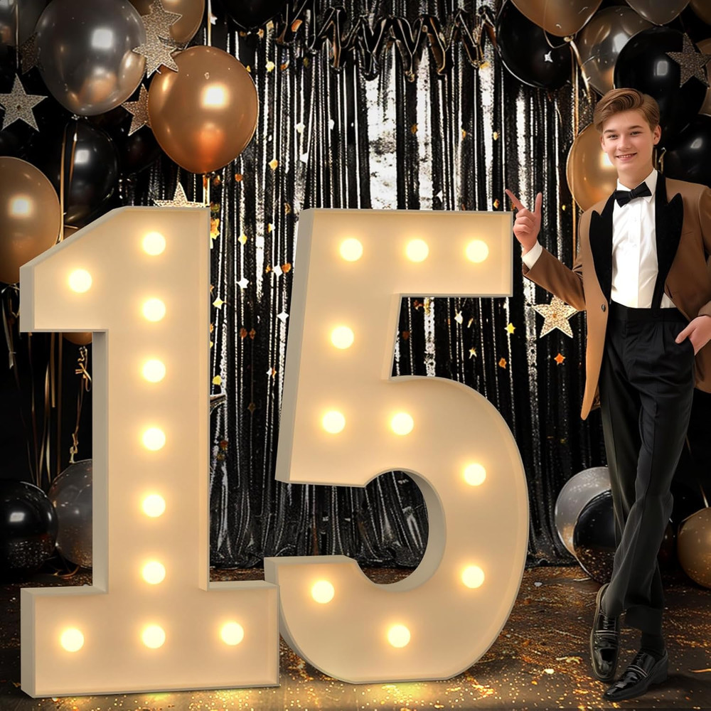 4FT Marquee Numbers 15 Light up Number 15Th Birthday Decorations Large Numbers B