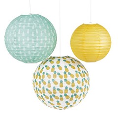 Tropical Pineapple Paper Lanterns Party Decorations Set of 3 12″ 16″ 18″