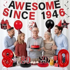 Red Black 80th Birthday Decorations with 32 Inch Number 80 80th Birthday (1946)