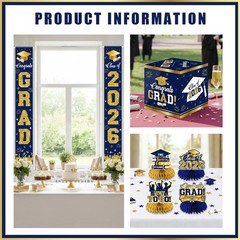 Navy Blue 2026 Graduation Decorations Set – Congrats Grad Party Supplies, Card B