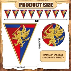 6 Pcs 72 ft Medieval Fantasy Pennant Banner with Lion Design Medieval Party D…
