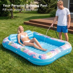 Tanning Pool Lounger Float, 87″ x 63″ Pool Floats Adult with Headrest & Drink…
