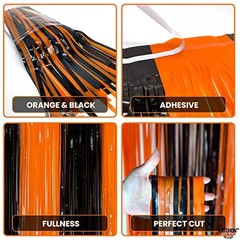 , Black and Orange Foil Fringe Curtain – XtraLarge 3.2×8 Feet, Orange and Black