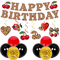 Cheetah Cherry Birthday Party Set – 16 Pcs Leopard Print Decor for Girls
