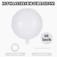 20 Pcs White Round Shaped Balloons,18 Inch Round Foil Balloon,Giant Round Myl…
