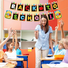 Back to School Banner Decorations, Colorful First Day of School Banner Pencil Sc