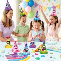 12 Sets Birthday Party Hats – Colorful Cone Hats with Stickers Pipe Cleaners …