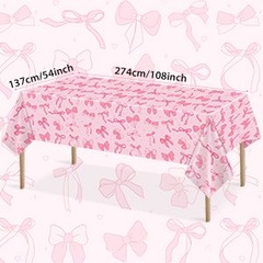 3 Pack Pink Birthday Bow Party Decorations Tablecloths, Large Size 54 X 108 Inch