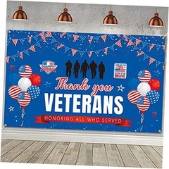 Thank You Veterans Backdrop Banner 73 x 43 Inch Stars and Stripes Patriotic